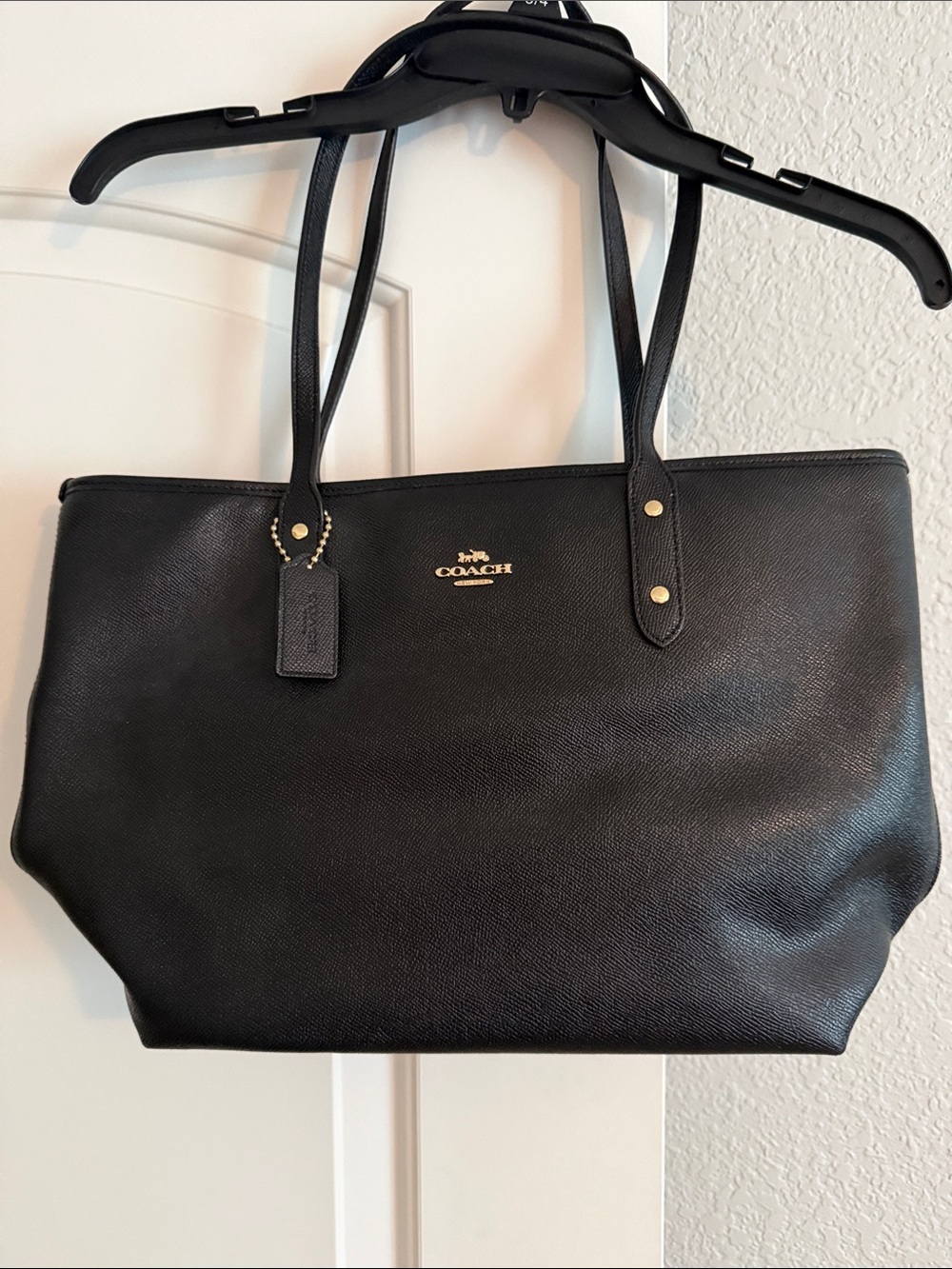Coach Black Leather Tote with Gold Accents